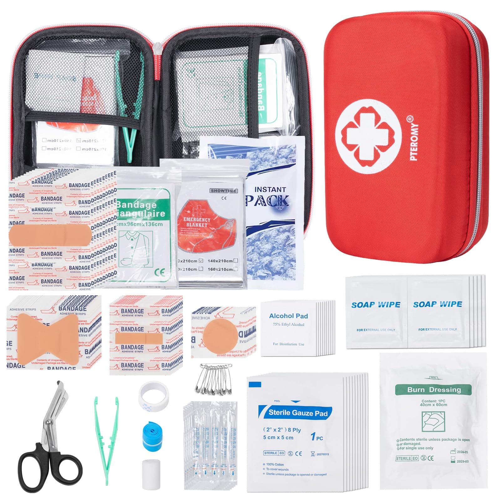Pteromy 300 Piece Portable First Aid Kit with Hard Case