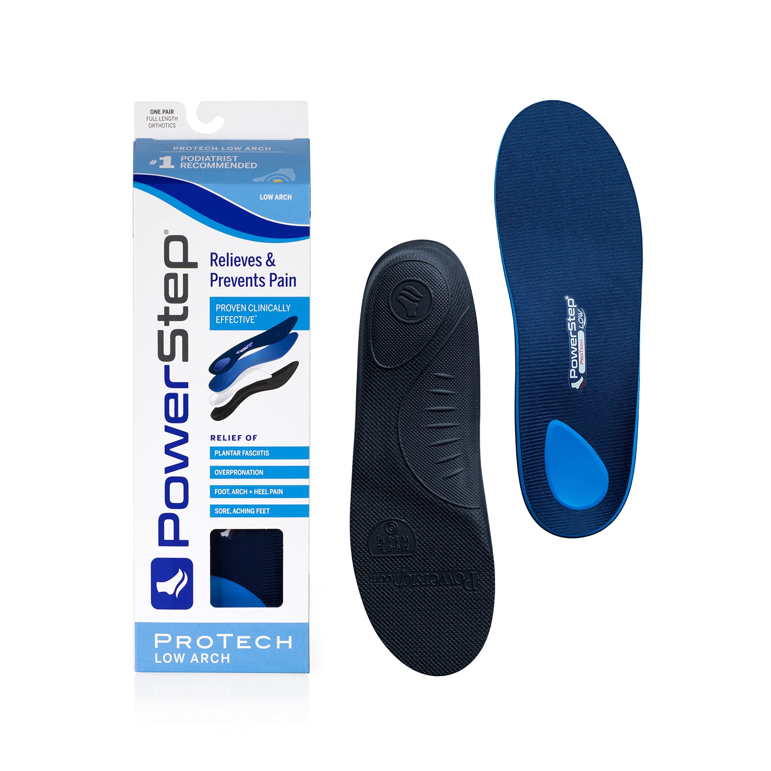PowerStep ProTech Low Arch Orthotic Inserts - Rigid Support for Overpronation & Plantar Fasciitis