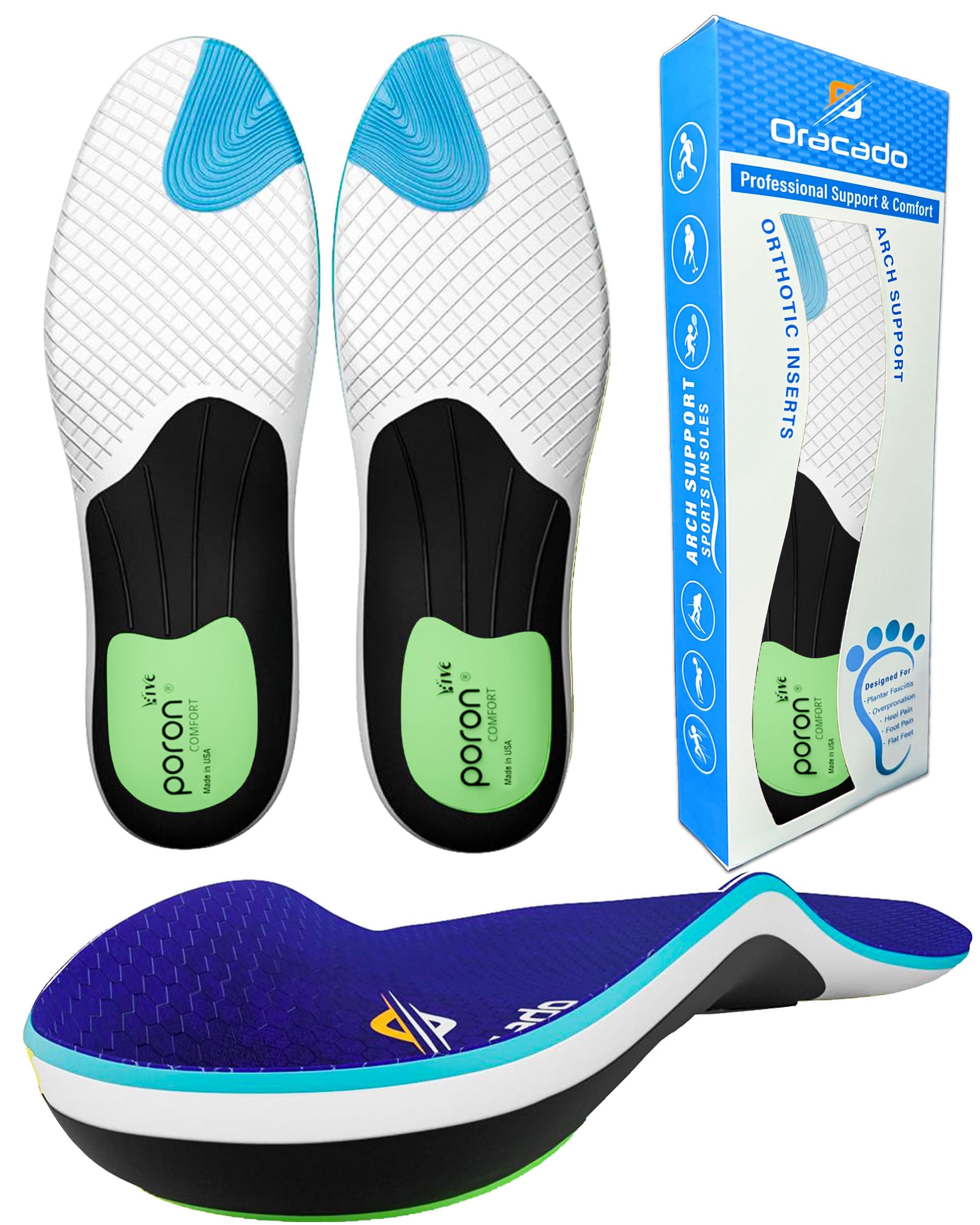 High Arch Support Plantar Fascitis Insoles for Men & Women Anti-Slip Foot Pain Relief Inserts