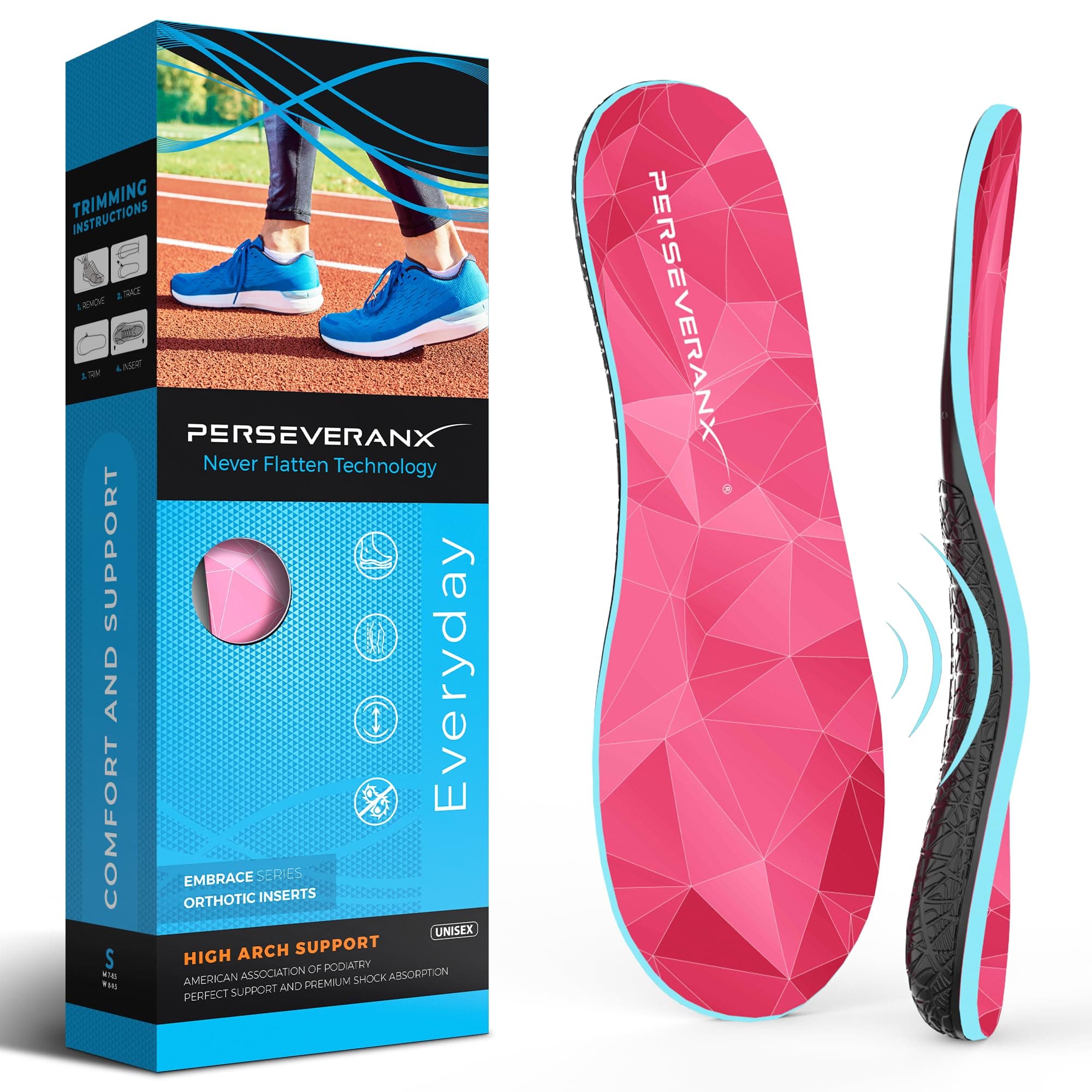 NASA Grade Plantar Fasciitis Insoles - High Arch Support - Shoe Inserts for Pain Relief - Absorb Shock & Flat Foot Relie