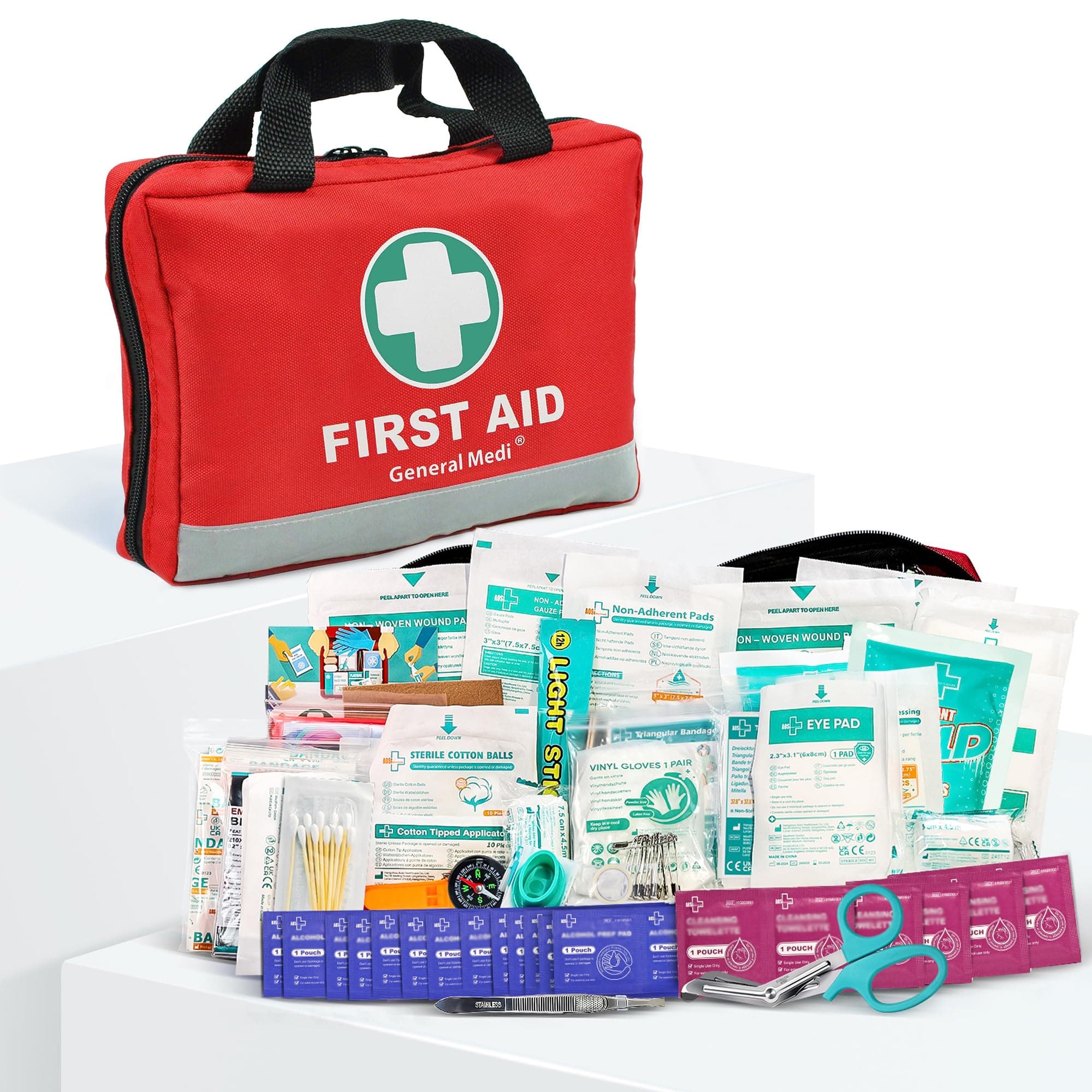 General Medi First Aid Kit - 309 Pieces, Reflective Bag, Bandages, Moleskin, Emergency Blanket