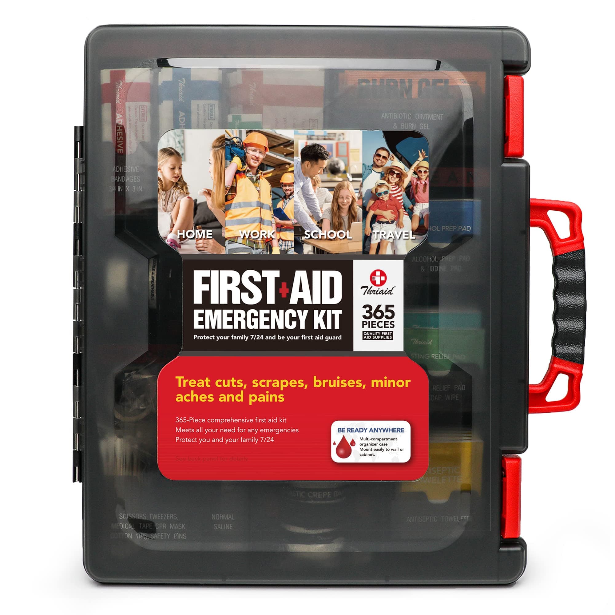 365-Piece First Aid Kit in Durable Hard Case for Home, Office, Car, Travel (Black)