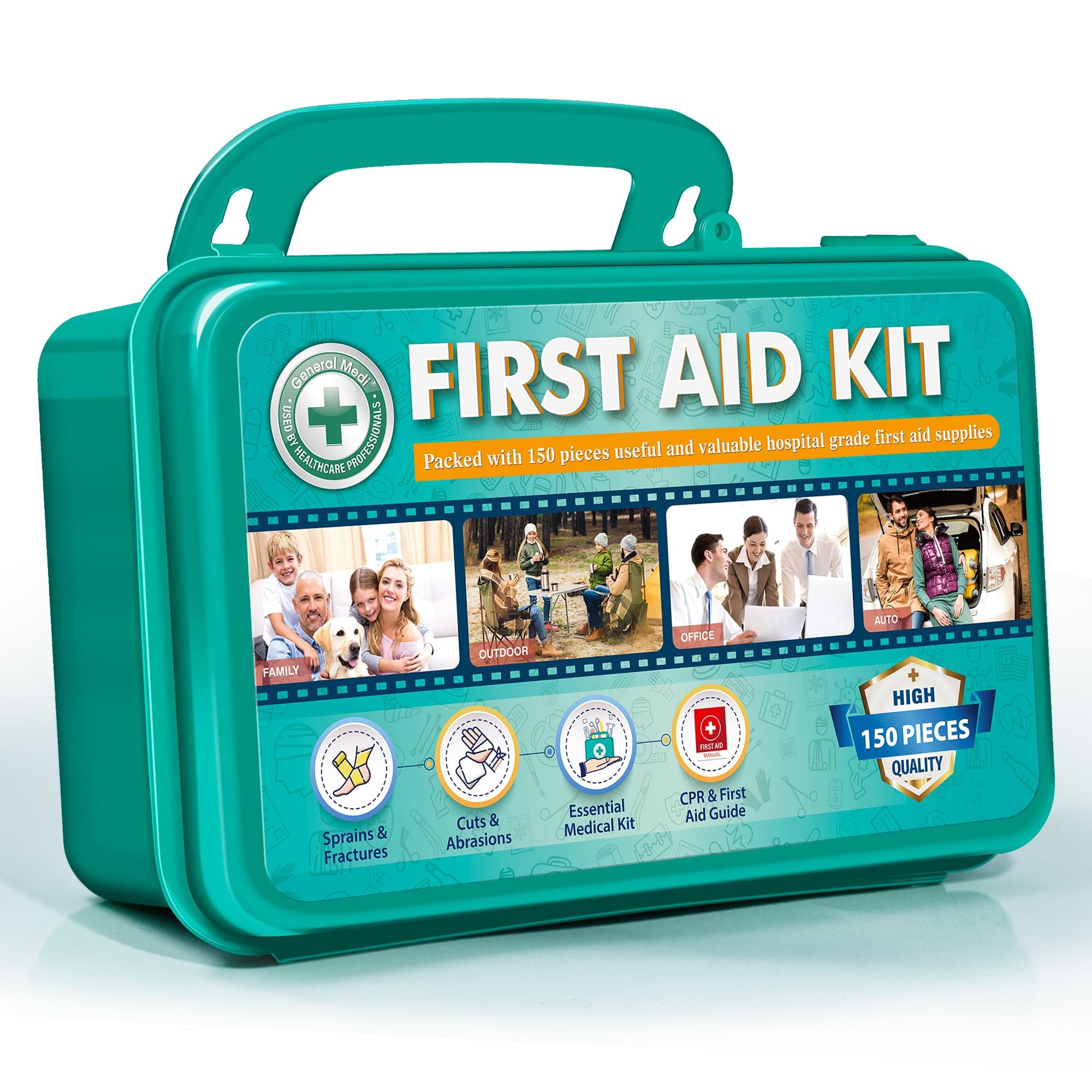 General Medi 150-Piece Hardcase First Aid Kit - Premium Supplies for Travel, Home, Office & More