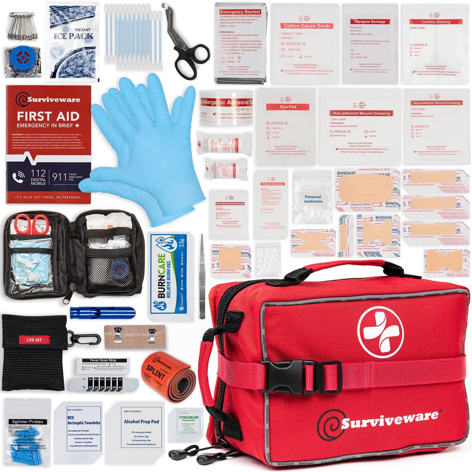 Surviveware 238 Pcs Premium Survival First Aid Kit - Travel, Camping, Home & Emergencies - HSA & FSA Eligible