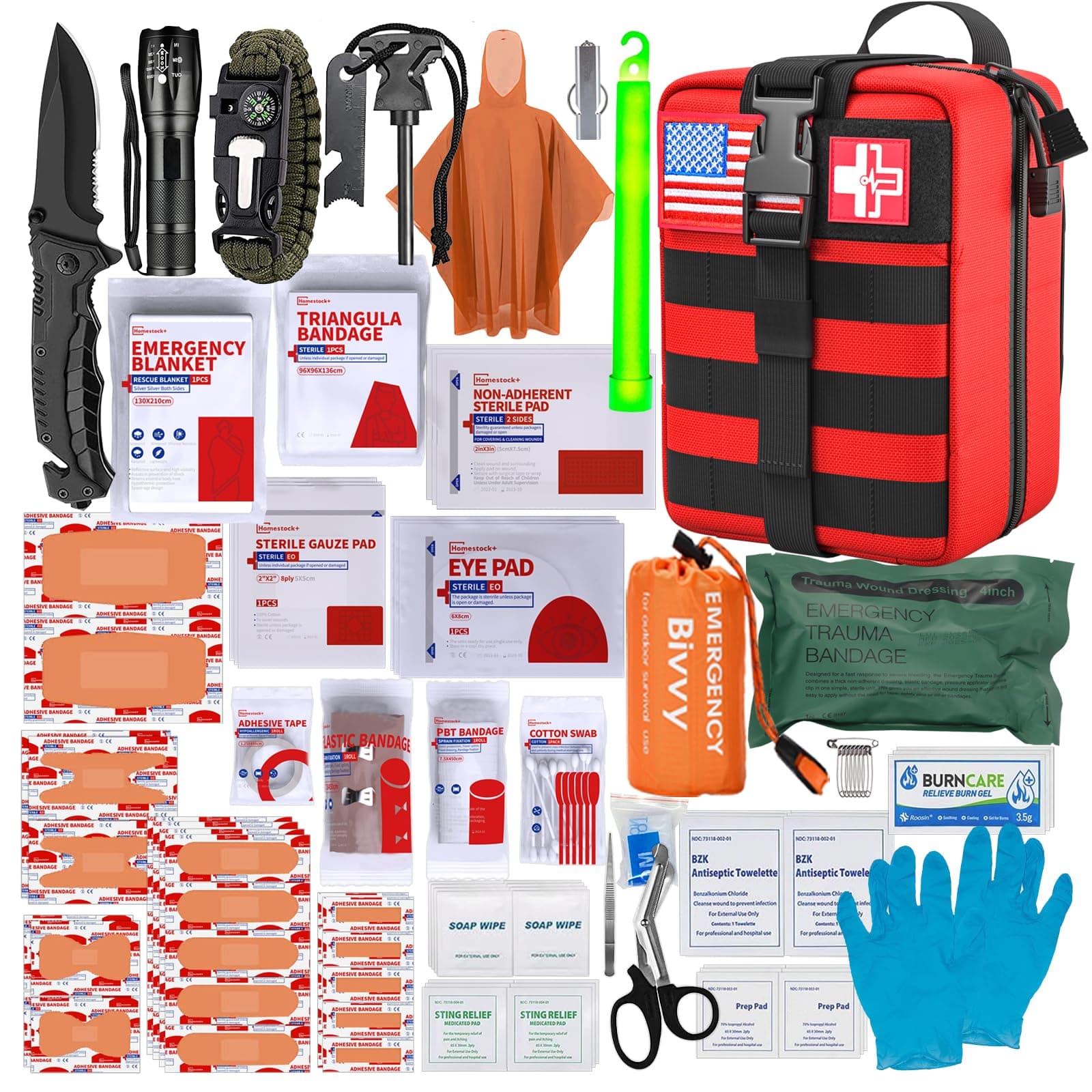 Survival Gear Kit: Military Grade Molle System for Hiking & Adventures (RED)
