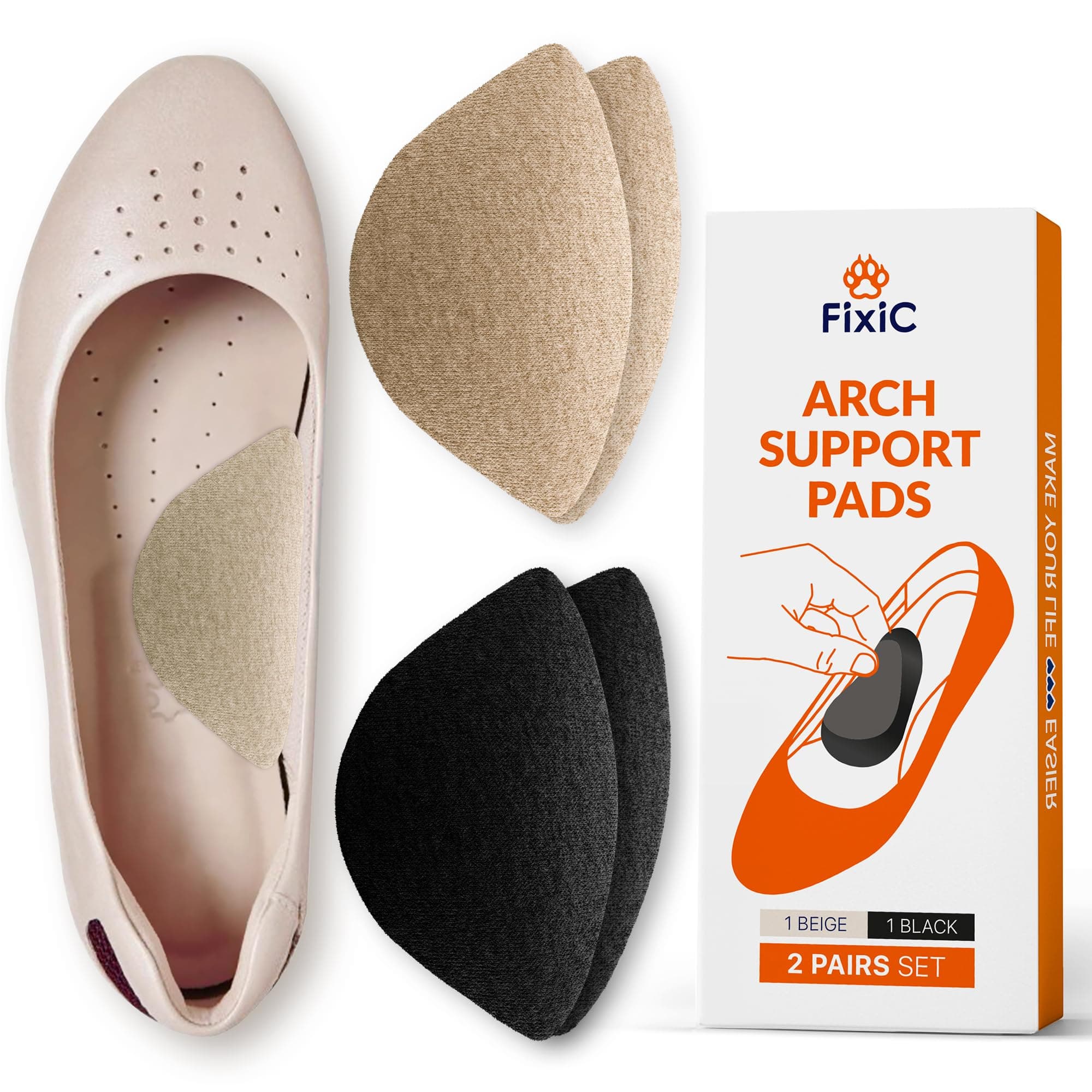 Fixic Self-Adhesive Arch Support Inserts - Flat Feet Corrector - 2 Pairs Set