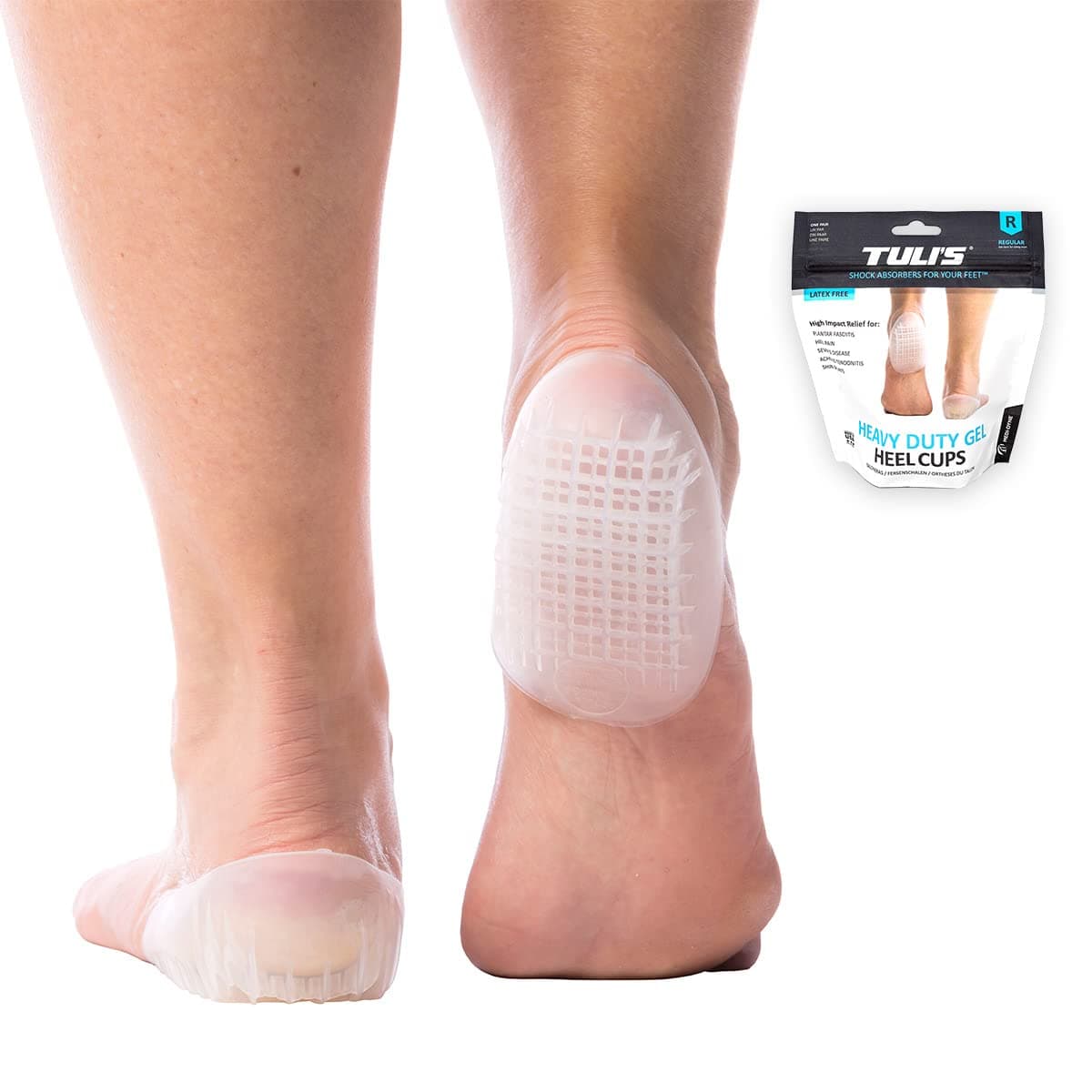 Tuli's Heavy Duty Gel Heel Cups for Shock Absorption, Made in USA