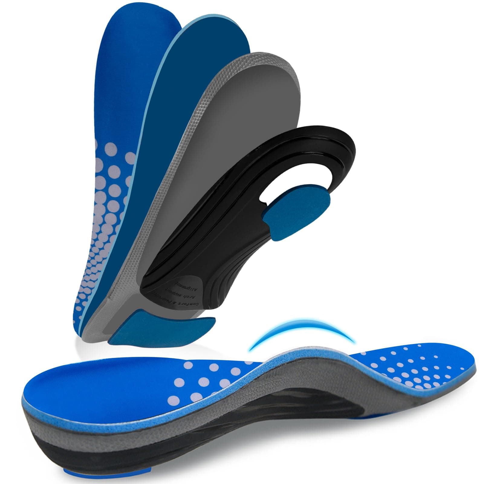 AOTENG STAR High Arch Support Insoles for Men 9-9.5 / Women 10-10.5, Blue-Standard