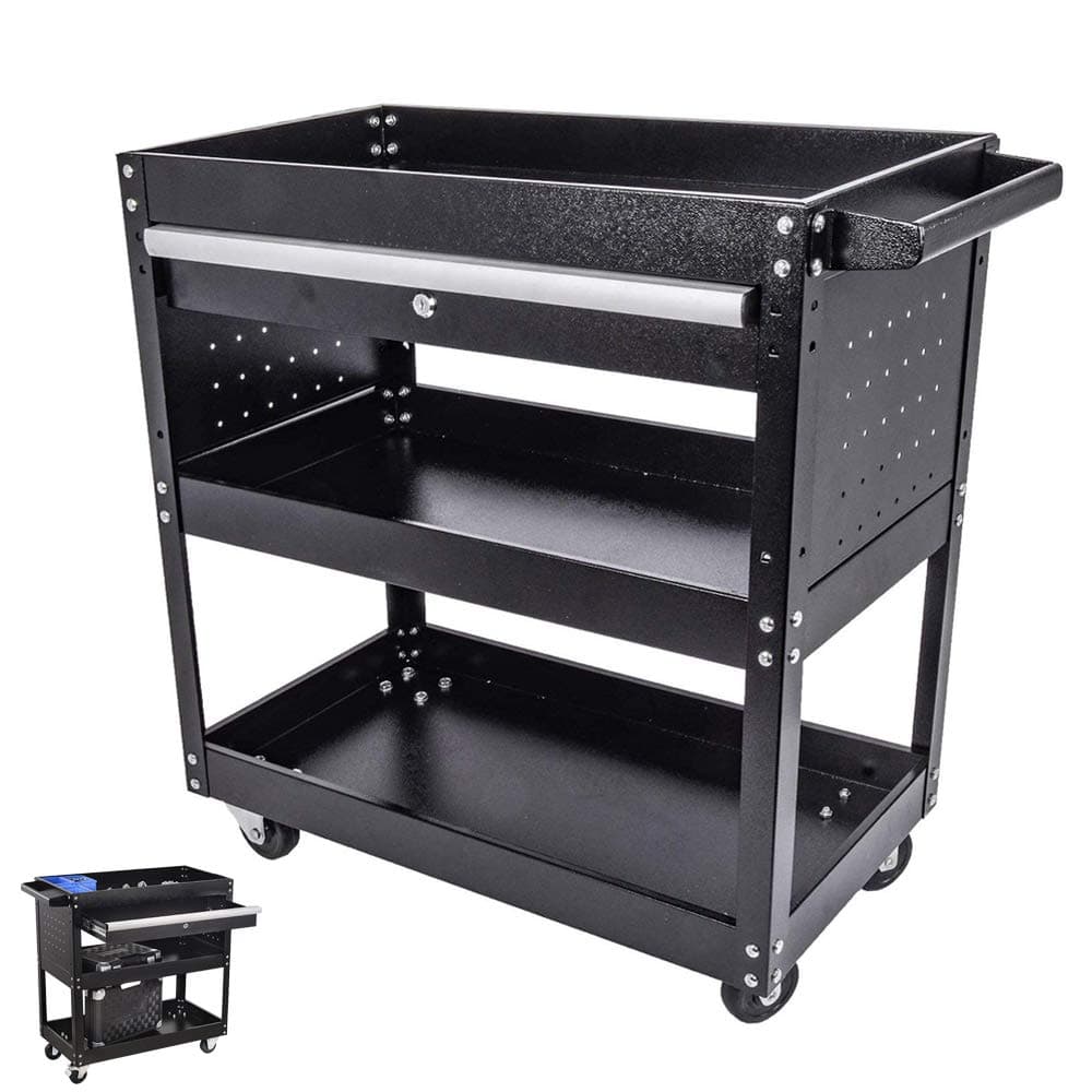Eco-Friendly 3-Tier Rolling Tool Cart with Drawers (Black)