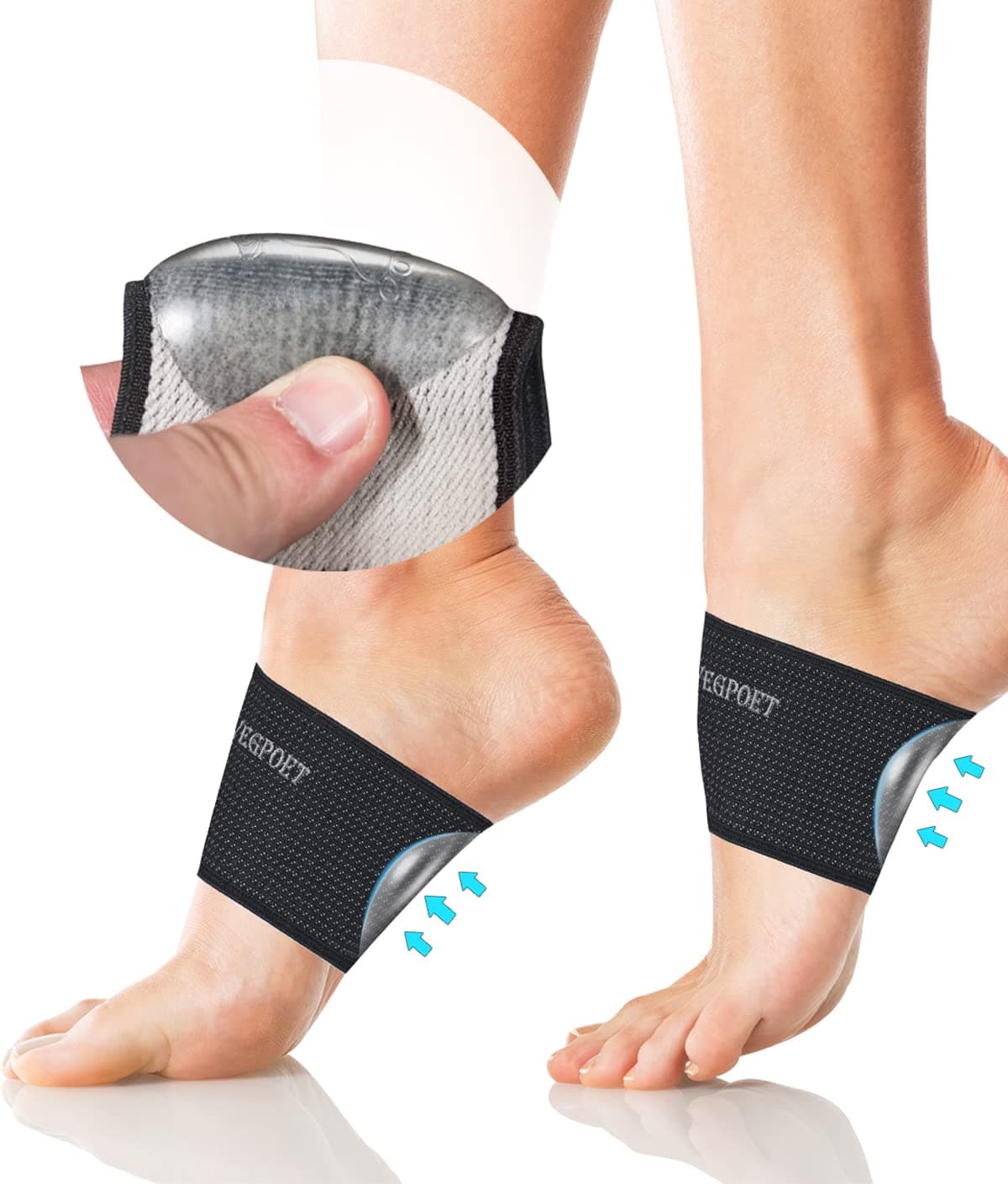 Copper Arch Support Bands/Sleeves Gel Pads Flat Feet Pain Relief Men Women (1 Pair Black)