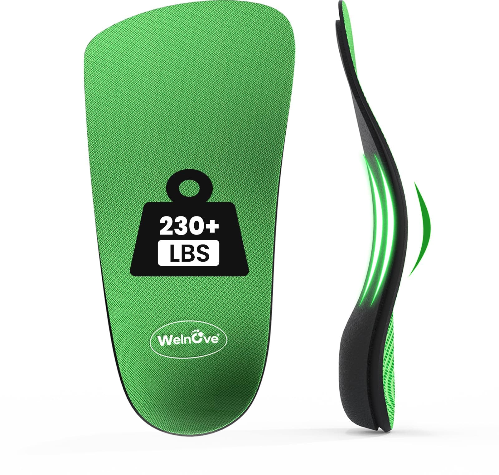 Welnove 3/4 Length Hard Orthotic Insoles for Plantar Fasciitis Arch Support
