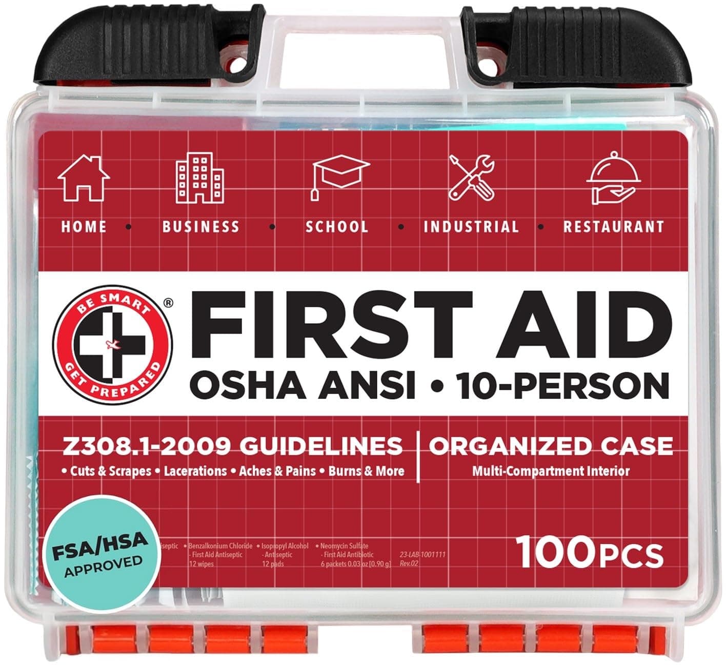 Smart 10-Person OSHA/ANSI First Aid Kit - 100 Pieces for Home, Business, School, Industrial & Restaurants