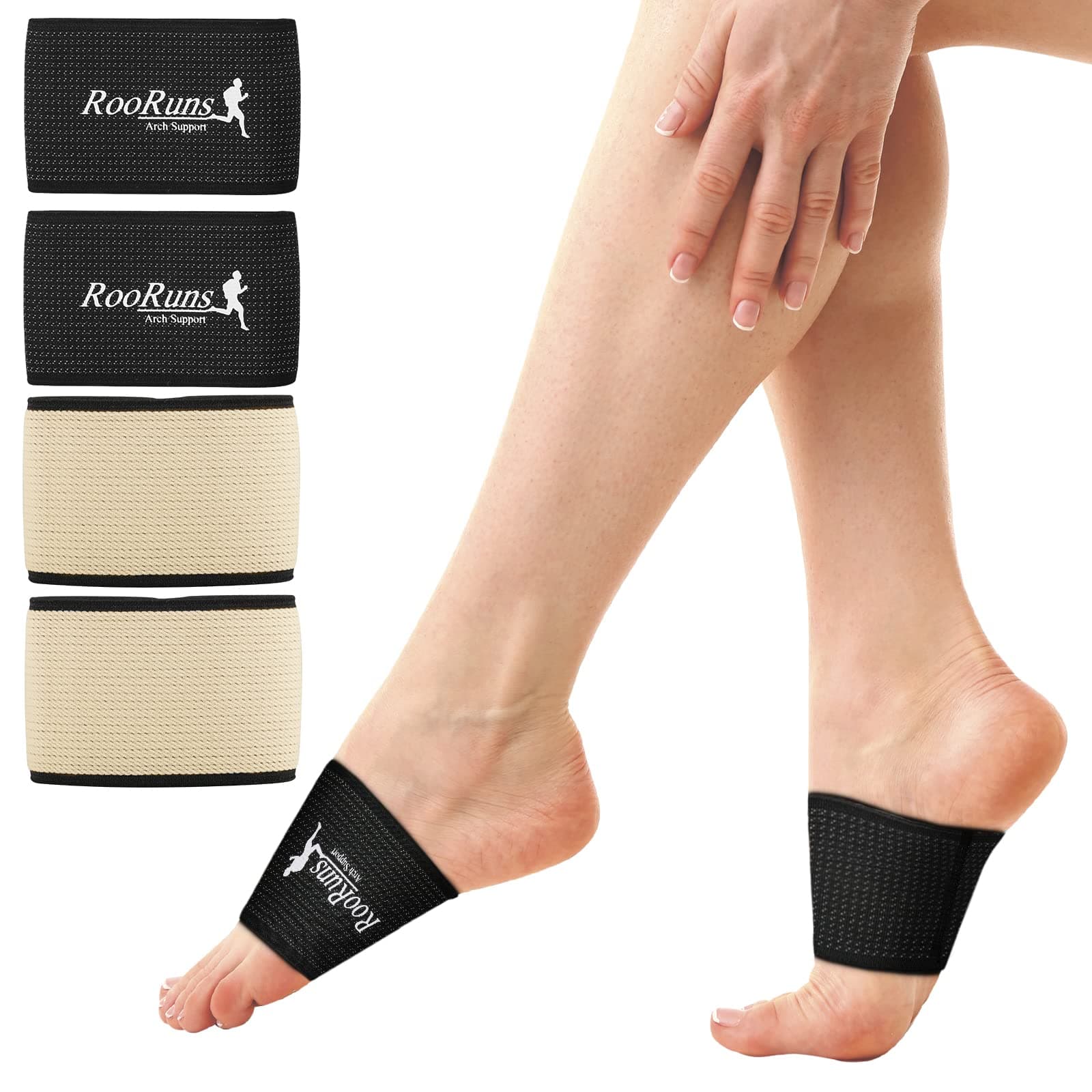 RooRuns Copper Arch Support Sleeves for Flat Feet, Heel Spurs, Fallen Arches, Plantar Fasciitis (2 Pairs)