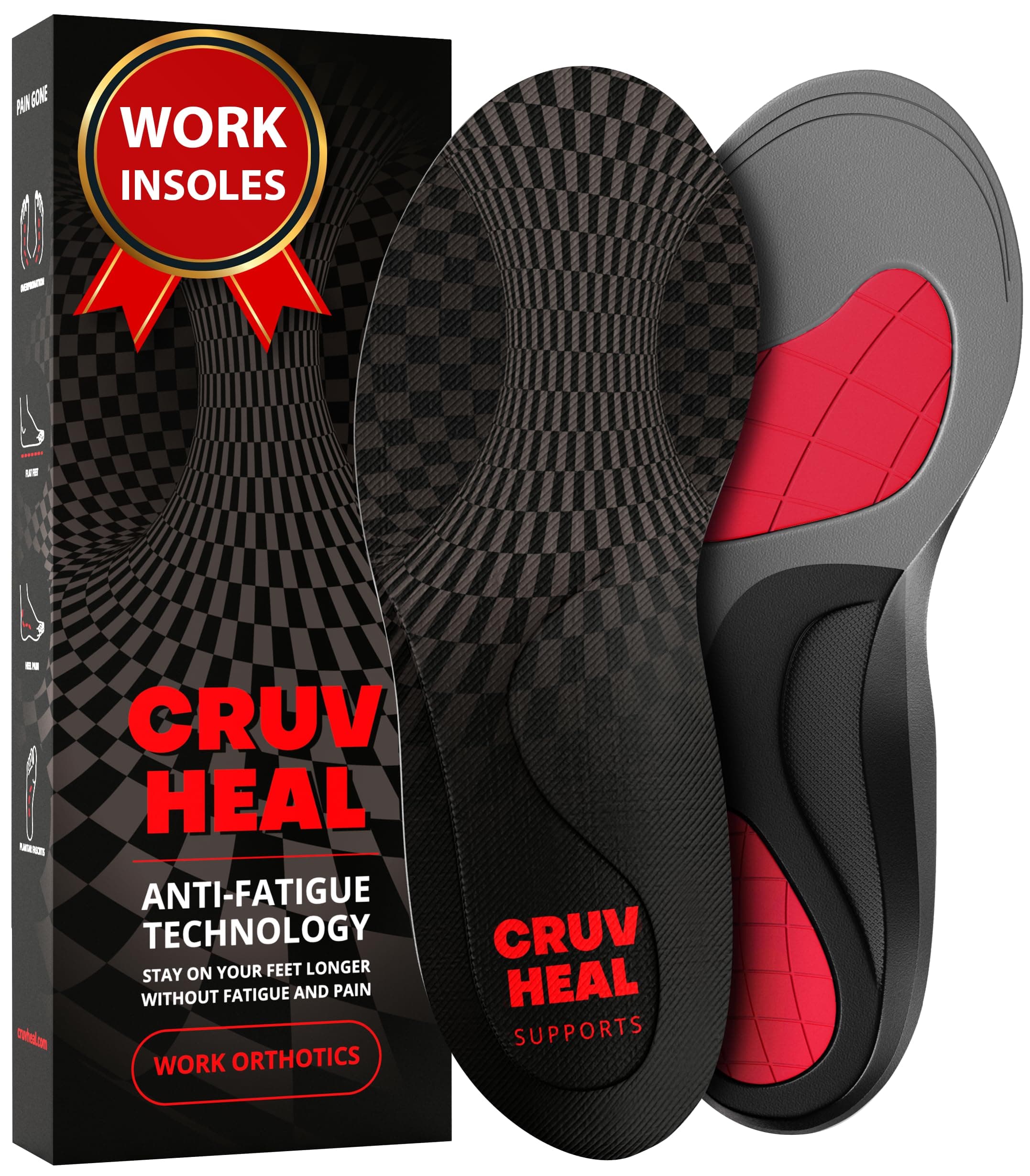 Work Orthotic Insoles - Anti-Fatigue Arch Support for Men & Women - Relieve Foot Pain - Flat Feet & Plantar Fasciitis