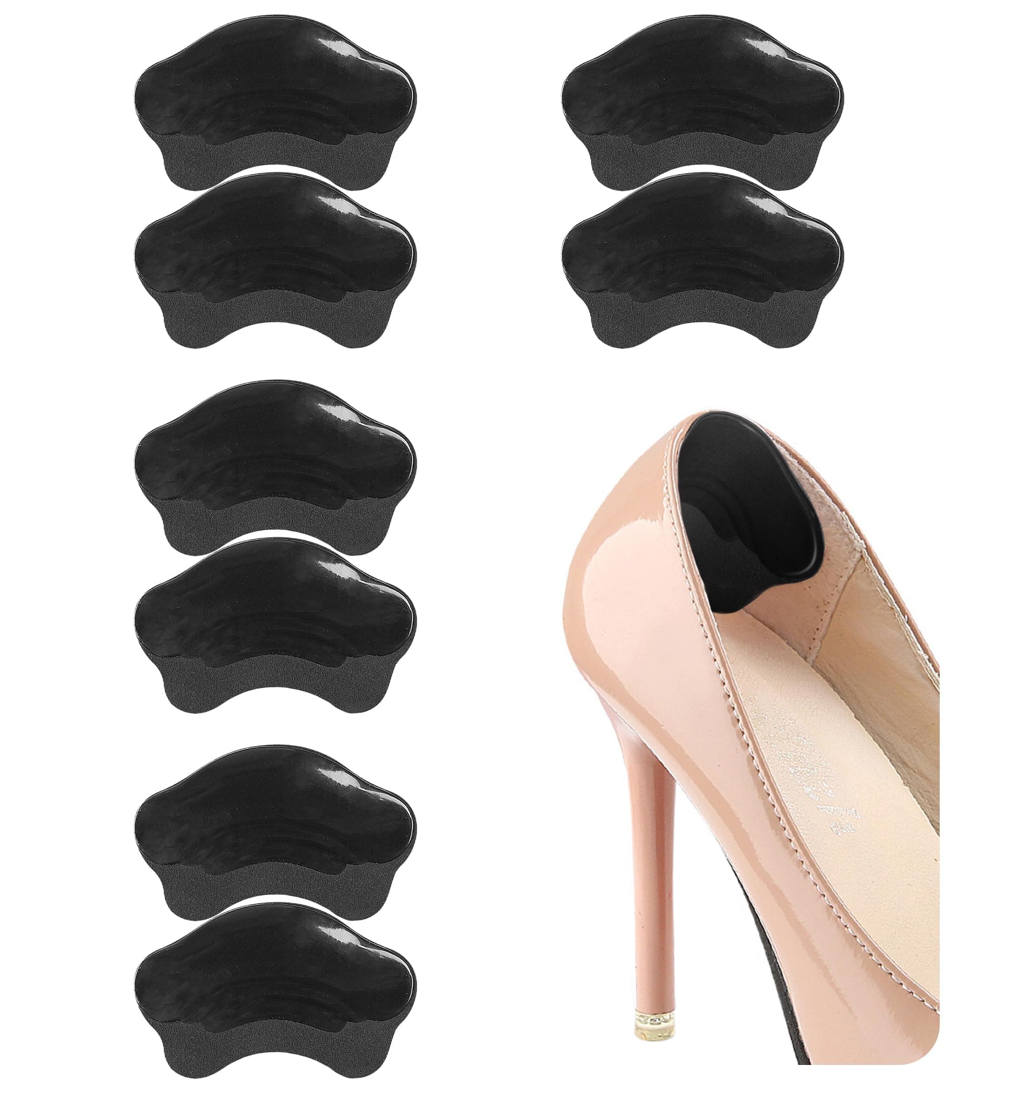 HiRui Gel Heel Cushions - Prevent Pain, Blisters & Rubbing (4 Pairs: Black)